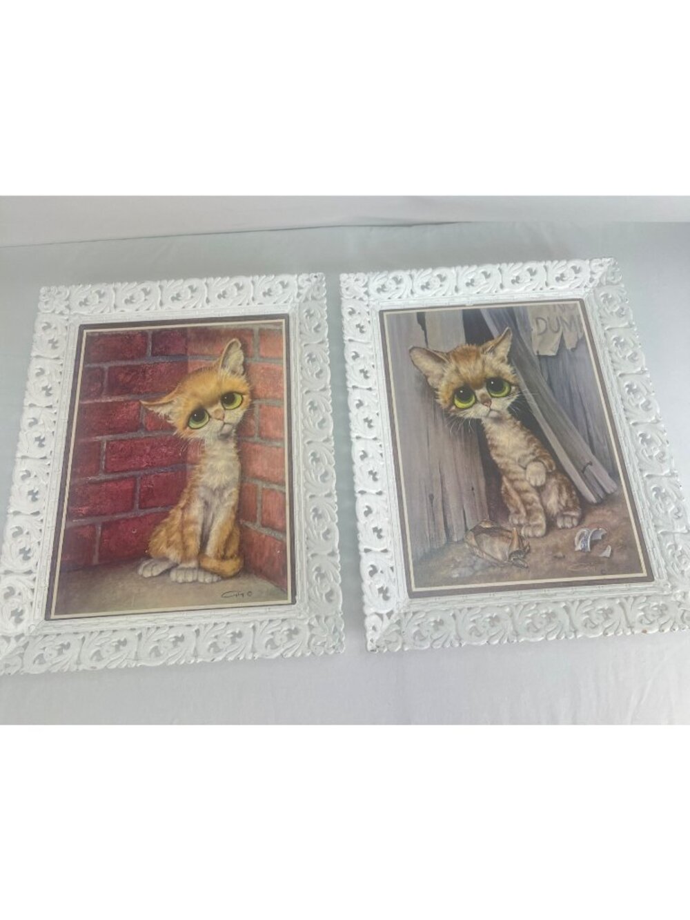 Pitty Kitty anthropomorphic framed big eye cat prints by Gig Girard Goodenow